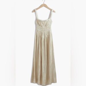 & Other Stories Pleated Metallic Satin Maxi Dress